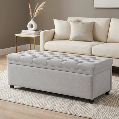Banc de rangement avec repose-pieds 50 po capitonné avec rangement pour le salon, gris clair