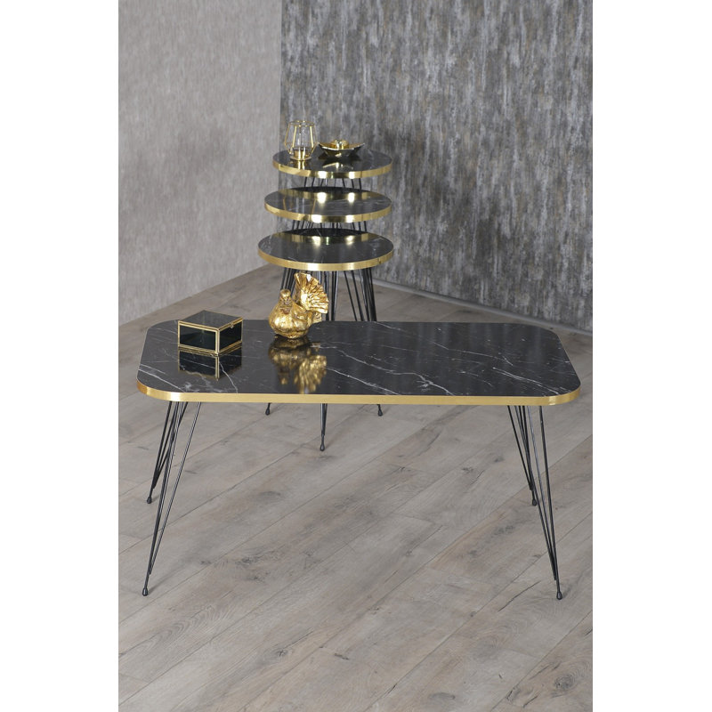 Santino Living Room Table Set, Black Marble