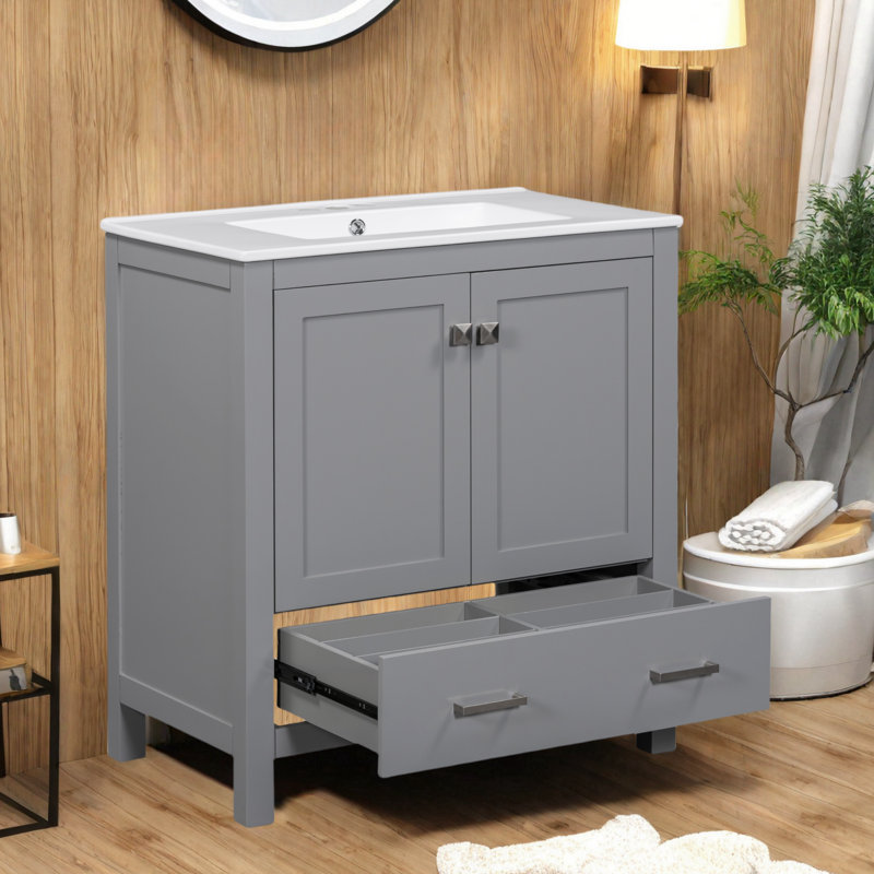 Meuble-lavabo simple 30 po avec lavabo, Gris