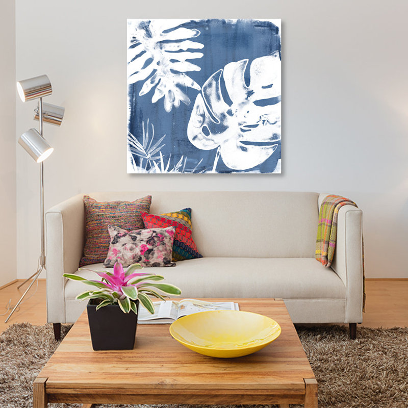 « tropical indigo impressions iv », impression sur toile, H 26 po x l 26 po x P 1,5 po, Toile tendue, Pas de tapis