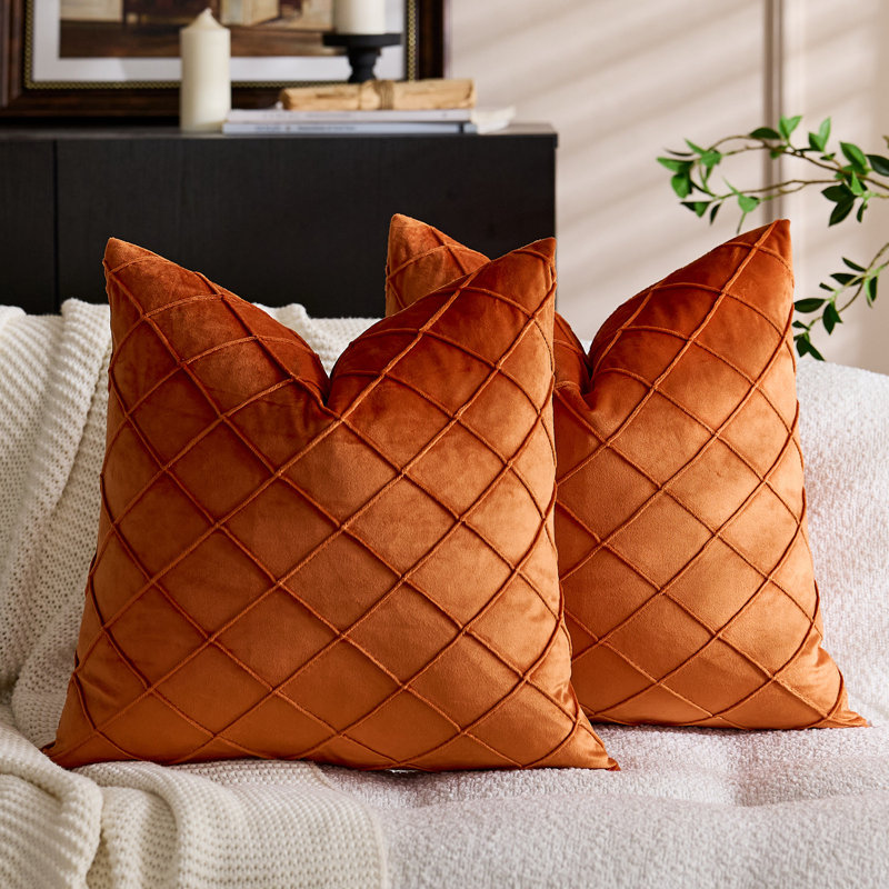 Housse de coussin 2 pièces, housse de coussin carré plissée Soild, taie d'oreiller texturée en velours doux pour canapé-lit Patio Living Roo