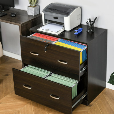 Classeur de bureau personnel avec serrure, 2 tiroirs, couleur noyer, capacité de charge maximale de 110 lb, l 30,03 po x P 16,5 po, H 27,97 po, noyer, support de poids, l 30,03 po x P 16,5 po, H 27,97 po