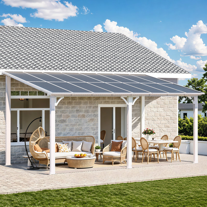 Pergola en aluminium avec auvent, Blanc, 16 pi x 8 pi