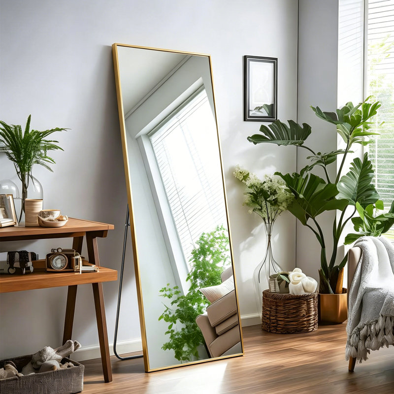 Full Length Mirror, Free Standing Floor Mirror For Leaning Or Hanging, Bedroom & Living Room Decor, Gold, 56" x 21"