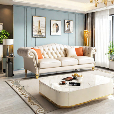 American Light Luxury Living Room Leather Sofa Rolled Arm