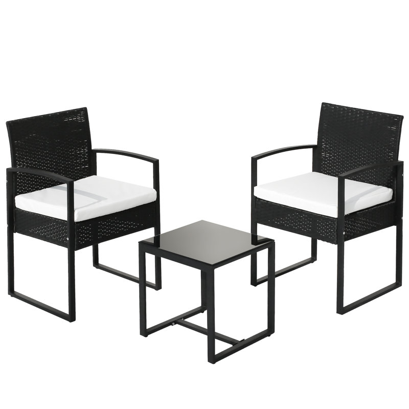 Gevork Rattan 2 - Person Seating Group with Cushions, Black