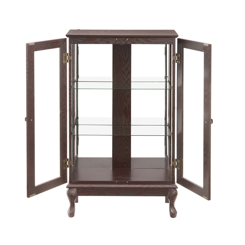 2 Doors Curio Cabinet With Tempered Glass Doors, Curio Cabinets With Mirrored Back Panel And Adjustable Shelves, Lighted Display Cabinet For Home, Office Light Bulb Included