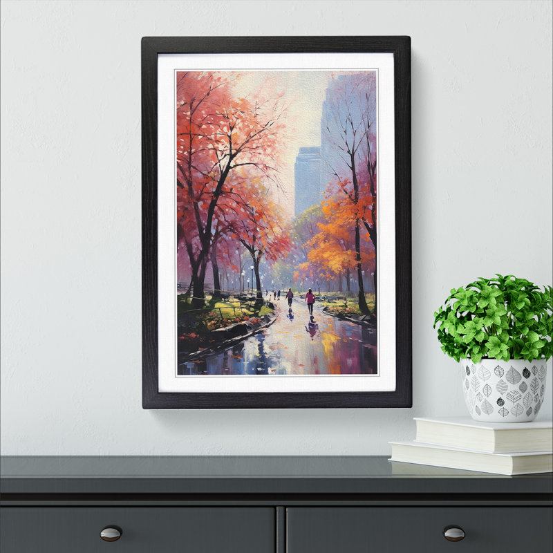 Central Park Realism No.2 - Single Picture Frame Print on Wood, 64cm H x 46cm W x 2cm D, Black Framed