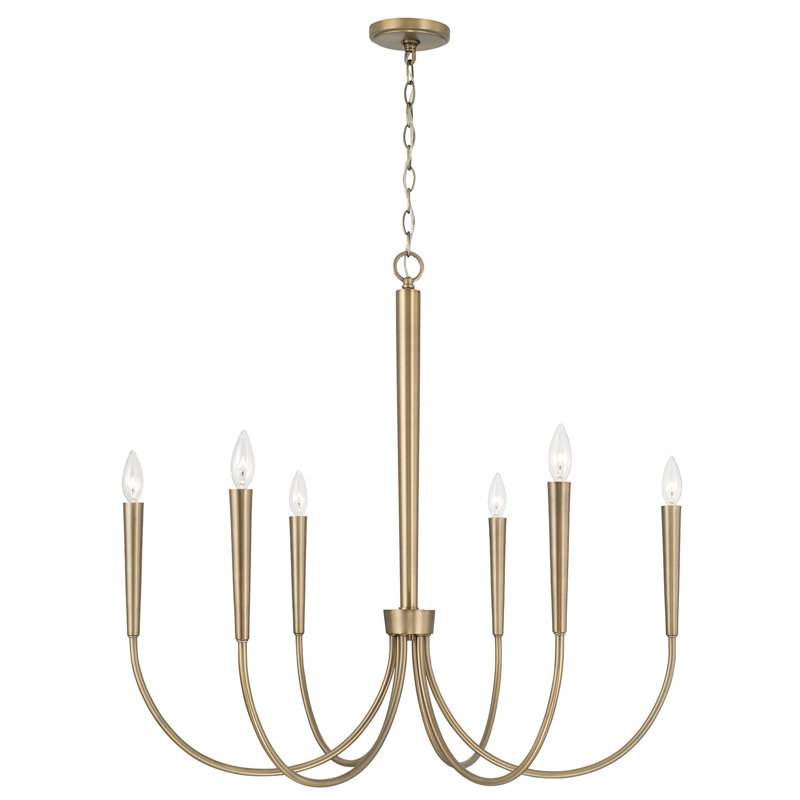 6 - Light Dimmable Classic / Traditional Chandelier, Aged Brass