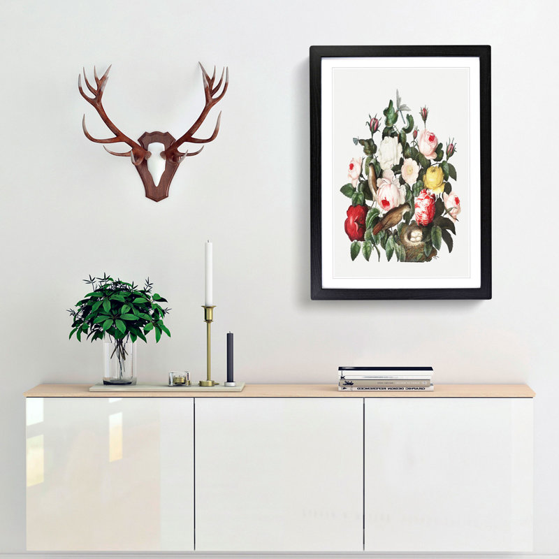 Birds & Roses by R.J. Thornton - Picture Frame Painting Print, 48cm H x 36cm W x 2cm D, Black Framed