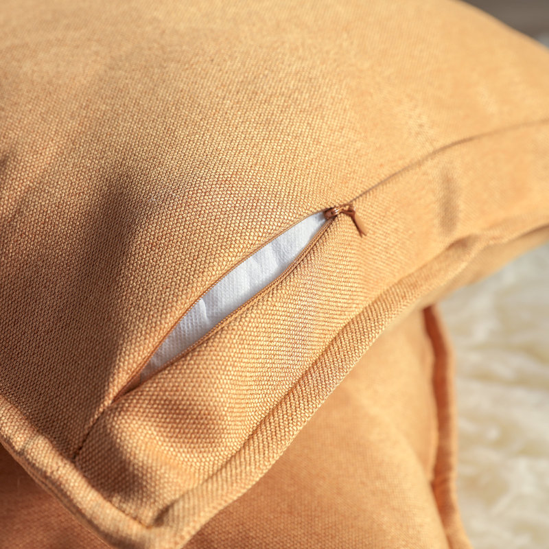 Faux Linen Square Throw Pillow Cover Set, Light Orange