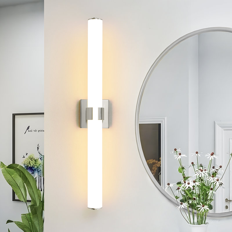 Jesseray 1-Light Integrated LED Dimmable Bathroom Vanity Light Bar with Acrylic Shade, Nickel, 4.7" H x 31" W x 3.6" D