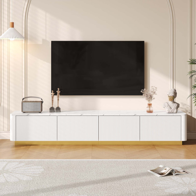 Meuble télé de luxe à cannelures pour téléviseur de 85 po ou moins, Blanc