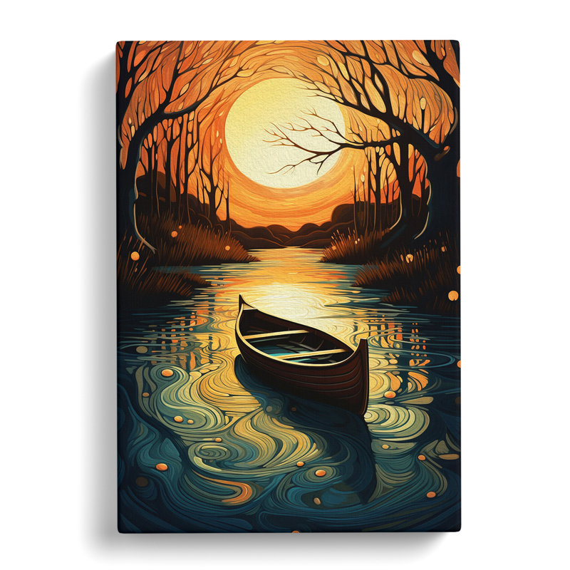 Boat On A Lake Nouveau - Wrapped Canvas, 76cm H x 50cm W x 3cm D