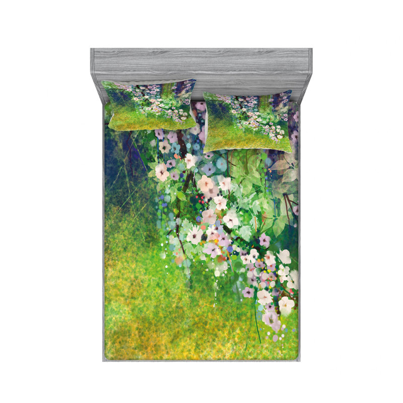 Ensemble de draps floral à peinture florale sakura japonais, Taie d'oreiller taille double