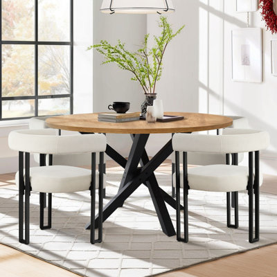 Dulcine 4 - Person Dining Set with 47'' W Round Table and Velvet Upholstered Chairs