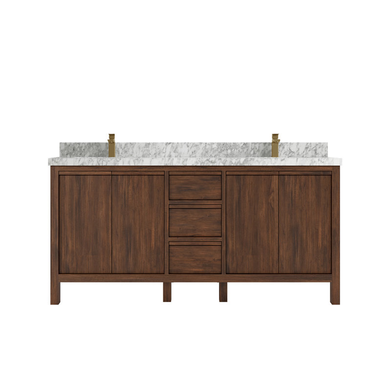 72'' Double Bathroom Vanity with Top, Carrara Marble