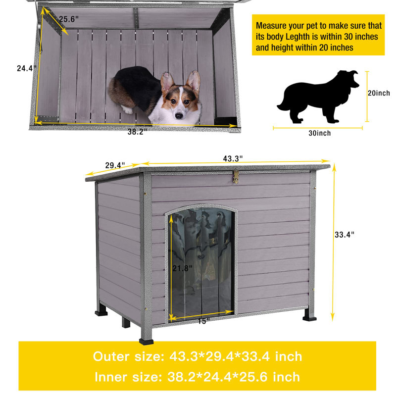 Niche pour chien en bois gris Deema, H 33,4 po x l 43,3 po x P 29,4 po