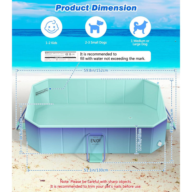 Non-Inflatable Swimming Pool For Kids And Pets, Framed Swimming Pools, Foldable Dog Pool With Sturdy Support, Space-Saving Kiddie Pool, Collapsible Kids Pool