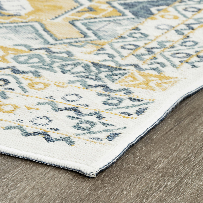 Deltufo Geometric Reversible Flatweave Indoor / Outdoor Area Rug, Rectangle 2' x 3', Navy/Yellow