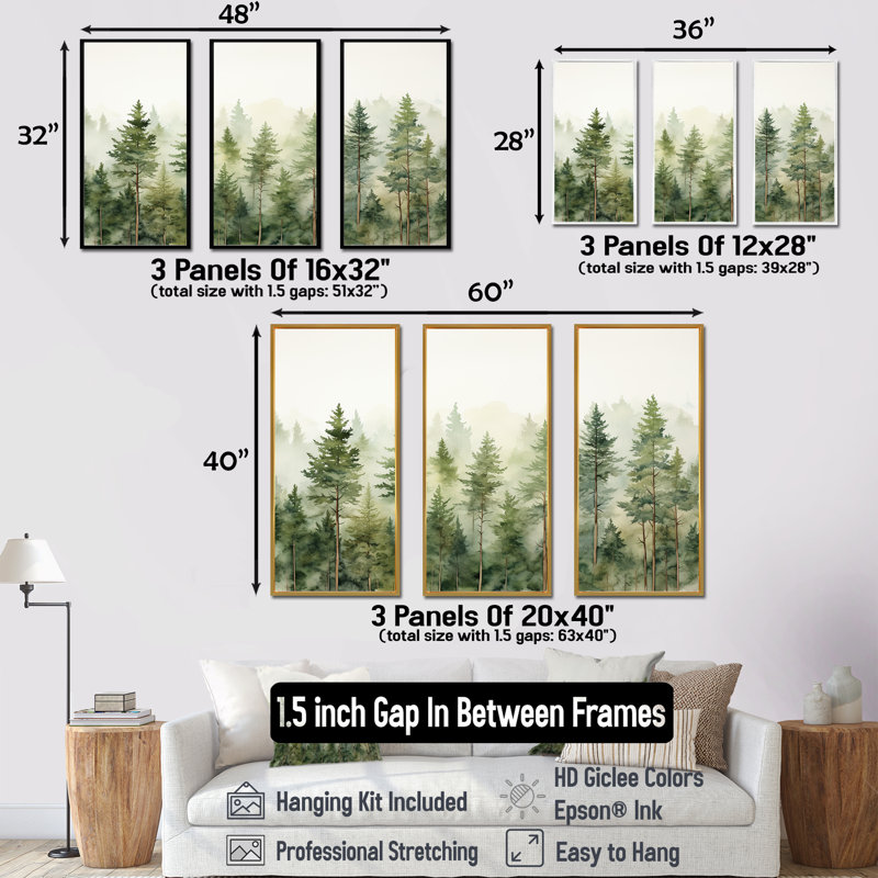 Ensemble de salon pin art minimaliste Dream - Tree Wall Art, H 28 po x l 36 po x P 1 po, Cadre flottant blanc