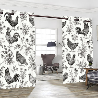 2 pièces de rideaux occultants à motif floral rétro avec œillets de coq de ferme, motif de jardin champêtre, rideaux de fenêtre en polyester, isolation thermique et réduction du bruit, protection de la vie privée, décoration intérieure élégante et chaleureuse pour le salon, la chambre à coucher et la cuisine