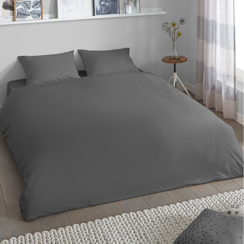 Solid Colour Duvet Cover Set with Pillowcases, 200 x 220cm Duvet Cover + 2 Pillowcases (60 x 70), Black