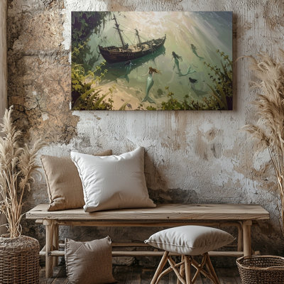 Art mural sur toile, mystique, sirène, naufrage, Canvassurreal, fantaisie sous-marine, art prêt à accrocher, galerie, décoration moderne