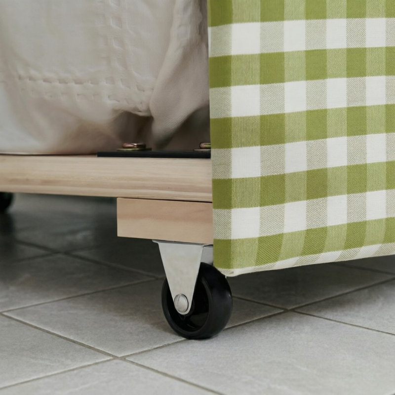 Lit de jour simple adorable en forme de vague en tissu de lin Vichy douillet ， avec port USB gigogne ， Aucun sommier nécessaire