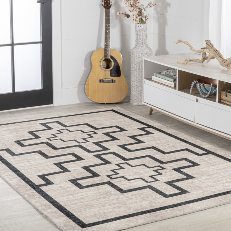 Tapis ivoire / gris foncé Edmonia, Rectangle 2 pi 11 po x 5 pi