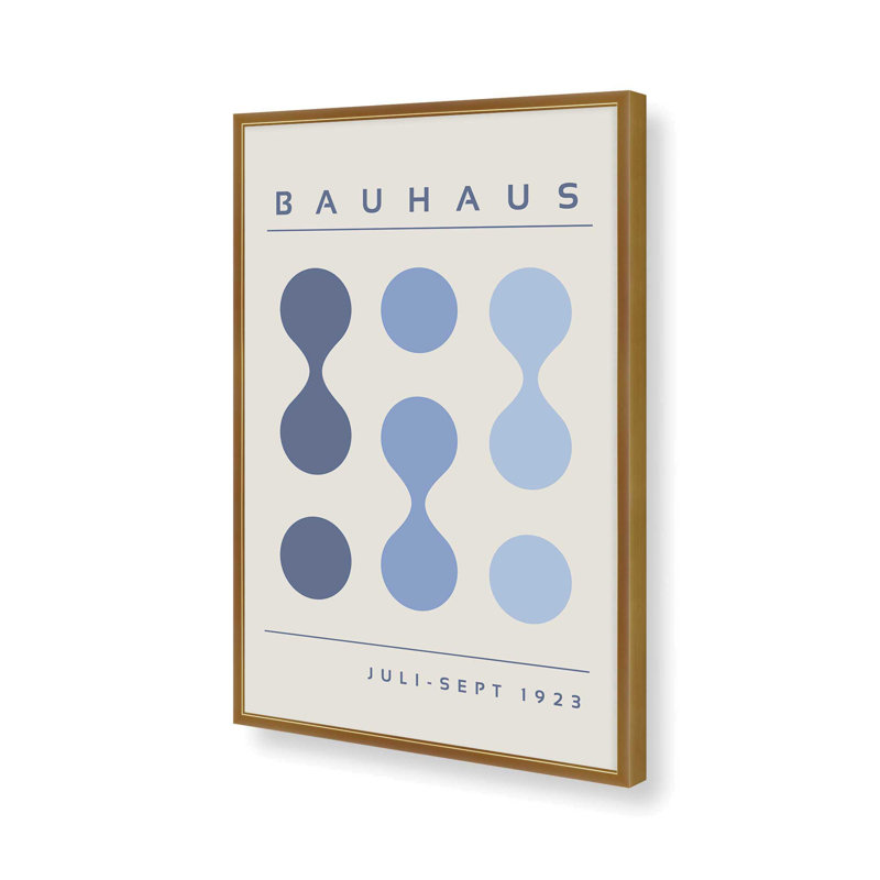 Blue Bauhaus Flow I, impression dans un cadre, Reproduction encadrée sans passe-partout, Or poli