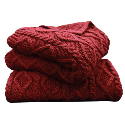 Cable Knit Wool Throw Blanket