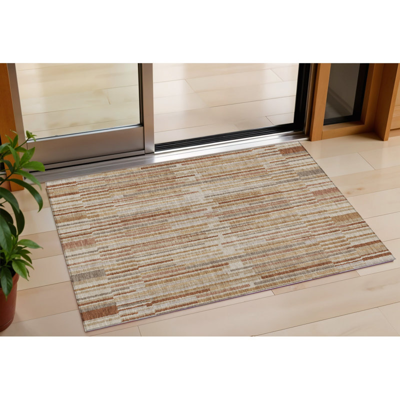 Tapis extérieur lavable rayé en terre cuite et beige 3 pi x 5 pi