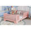 Lit simple au sol rose, porte pour le plaisir, support à 8 lattes égales, lit avec porte facilitant la conception, design, profil bas, aucun sommier requis