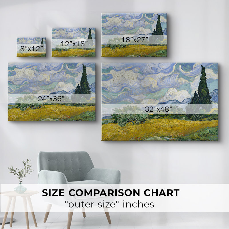 Champ de blé avec cyprès - Cavas enveloppés de galerie, 32X48