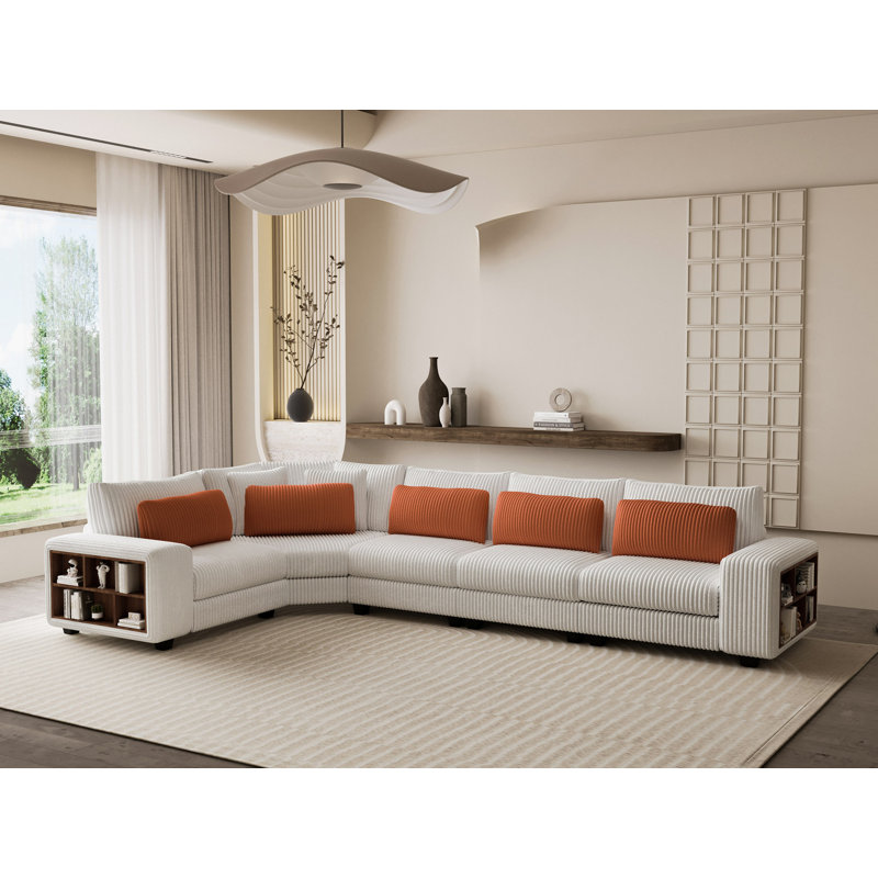 Canapé modulaire modulaire avec accoudoirs avec cadre en bois, élégant et confortable, beige