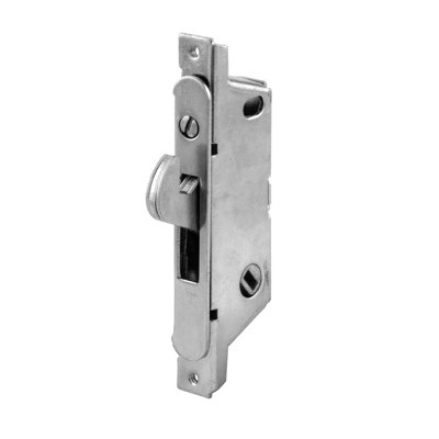 FHC E2187 Sliding Door Mortise Lock, Stainless Steel Material, Round-end Faceplate, 45 Degrees Keyway Angle, 3-11/16" Hole Center, Zinc Plated Finish