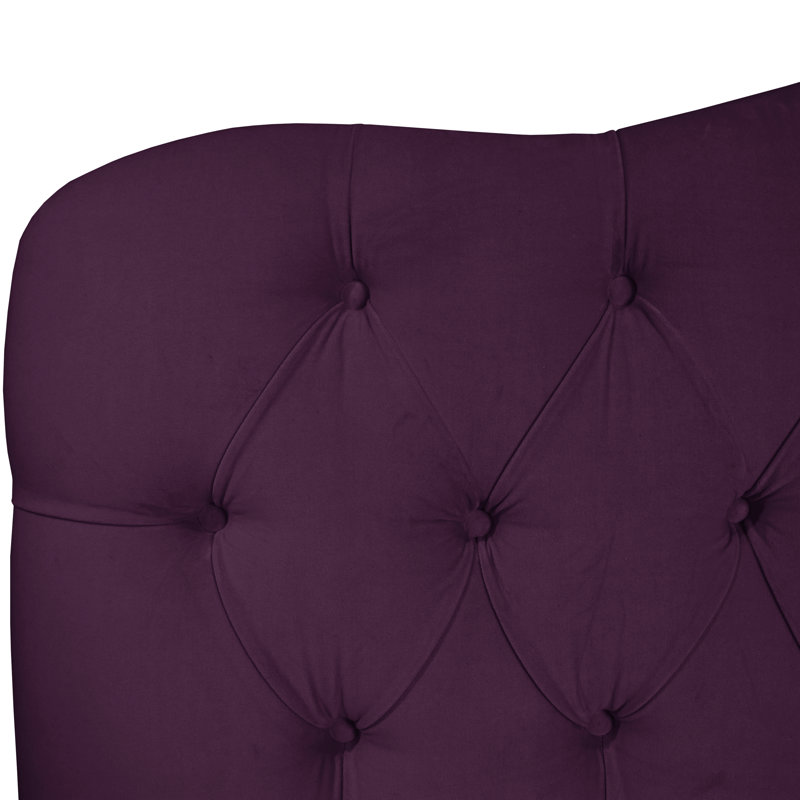 Lit plateforme tapissier Pires, Simple, Velours aubergine classique