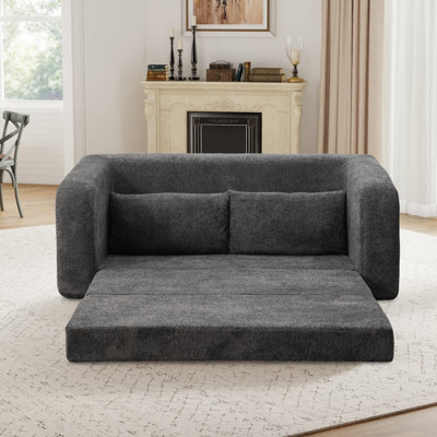 71"W Chenille 2-In-1 Pull Out Sofa Bed,Convertible Loveseat With Pillow by Latitude Run