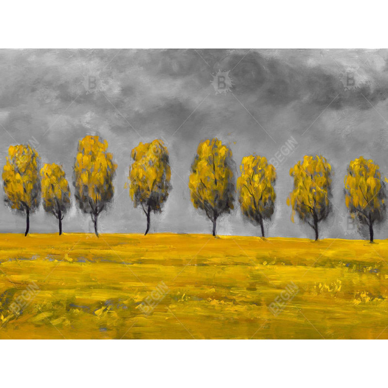Yellow trees in a field Bath Mat with Non-Slip Backing - Quick Dry Memory Foam Bathroom Rug - Absorbent - Modern Plush Spa-Style - Machine Washable