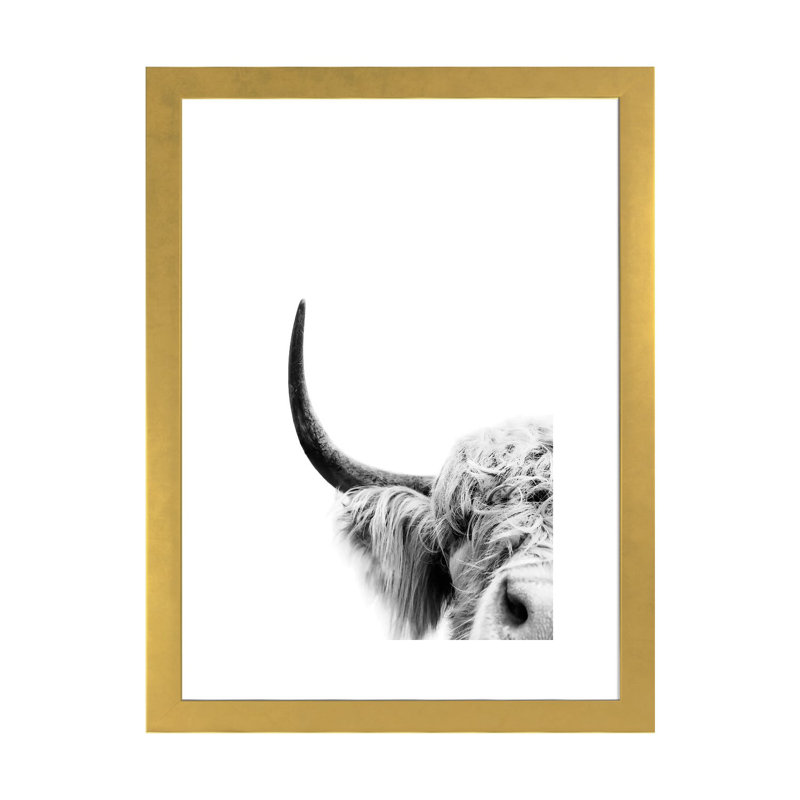 «Peeking Cow II» par Sissi & Seb - reproduction de photo, Papier encadré doré, H 24 po x l 16 po x P 1 po, Blanc
