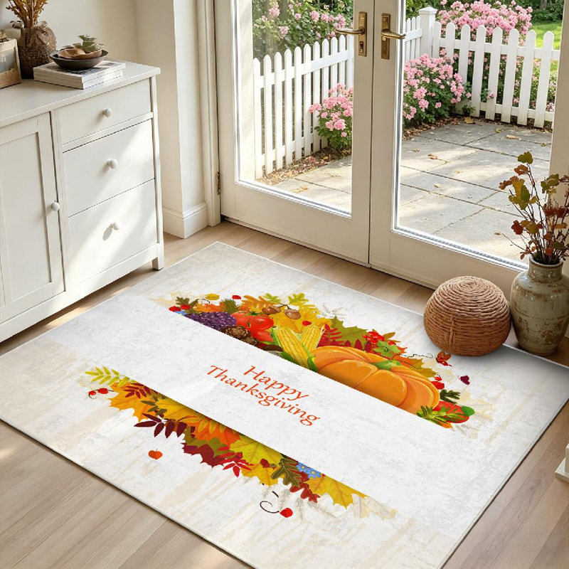 Tapis d'intérieur transparent lavable à la machine, motif « Joyeuse fête de l'Action de grâce », Rectangle 39" x 63"
