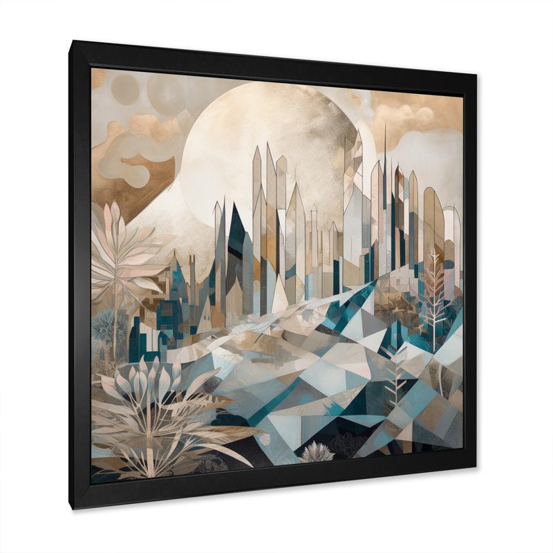 «Gold and White Geometric Harmony II», reproduction sur toile encadrée, H 36 po x l 36 po x P 1,5 po, Cadre photo noir