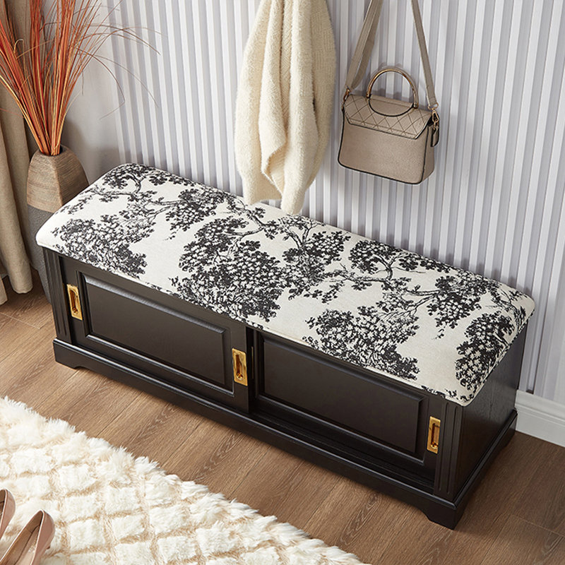 Banc rembourré noir, H 17,72 po x l 39,37 po x P 14,96 po