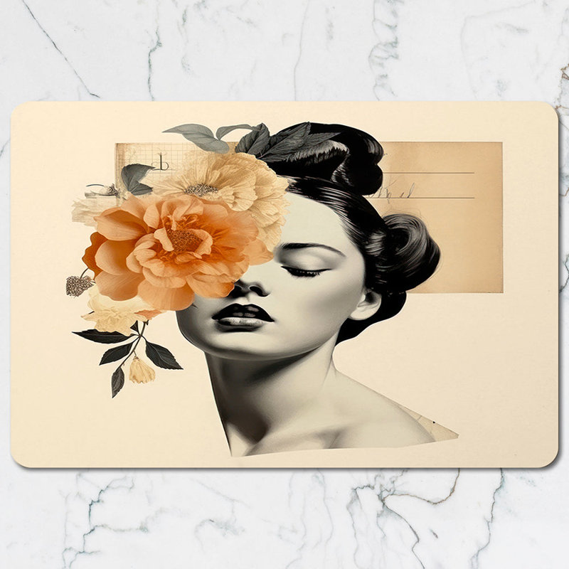 Placemat Coaster Set Designer Floral Art on Wooden Backing with Print Limited Edition