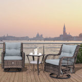 3 Pcs Patio Furniture Set Rocking Chairs Set Of 2 With Glass Top Side Table