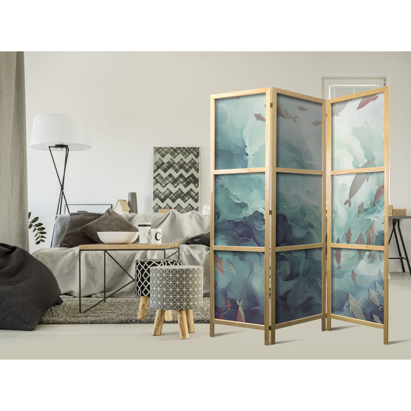 171cm H Solid Wood Folding Room Divider, 171cm H x 135cm W x 1.2cm D, 3