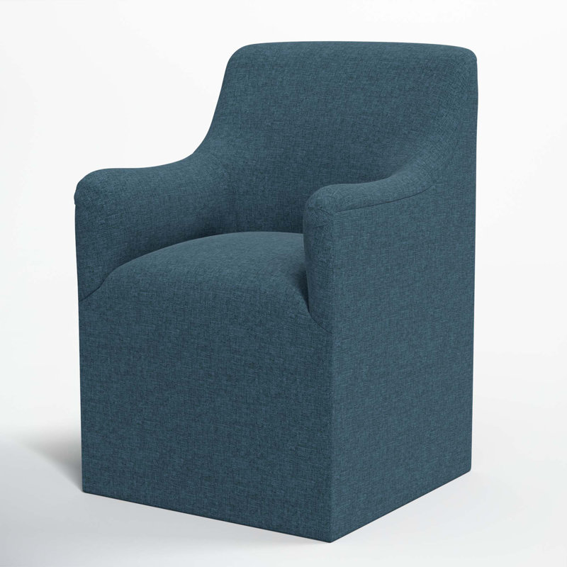 Chaise avec accoudoirs à dossier rembourré Howth, Lin texturé bleu marine Zuma