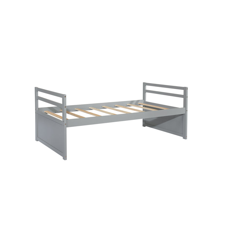 Twin Bed In Grey With Attractive Design Headboard, , Trundle And Storage Drawers Size Grey, Comfortable & Space, Gray