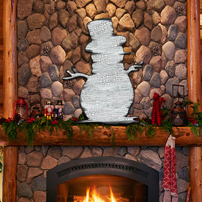 Décoration murale suspendue figurine de porte en bois rustique happy bonhomme de neige